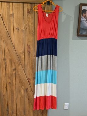Herschel Supply Company Colorblock Maxi Dress in Coral, Navy, Gray, Aqua, White